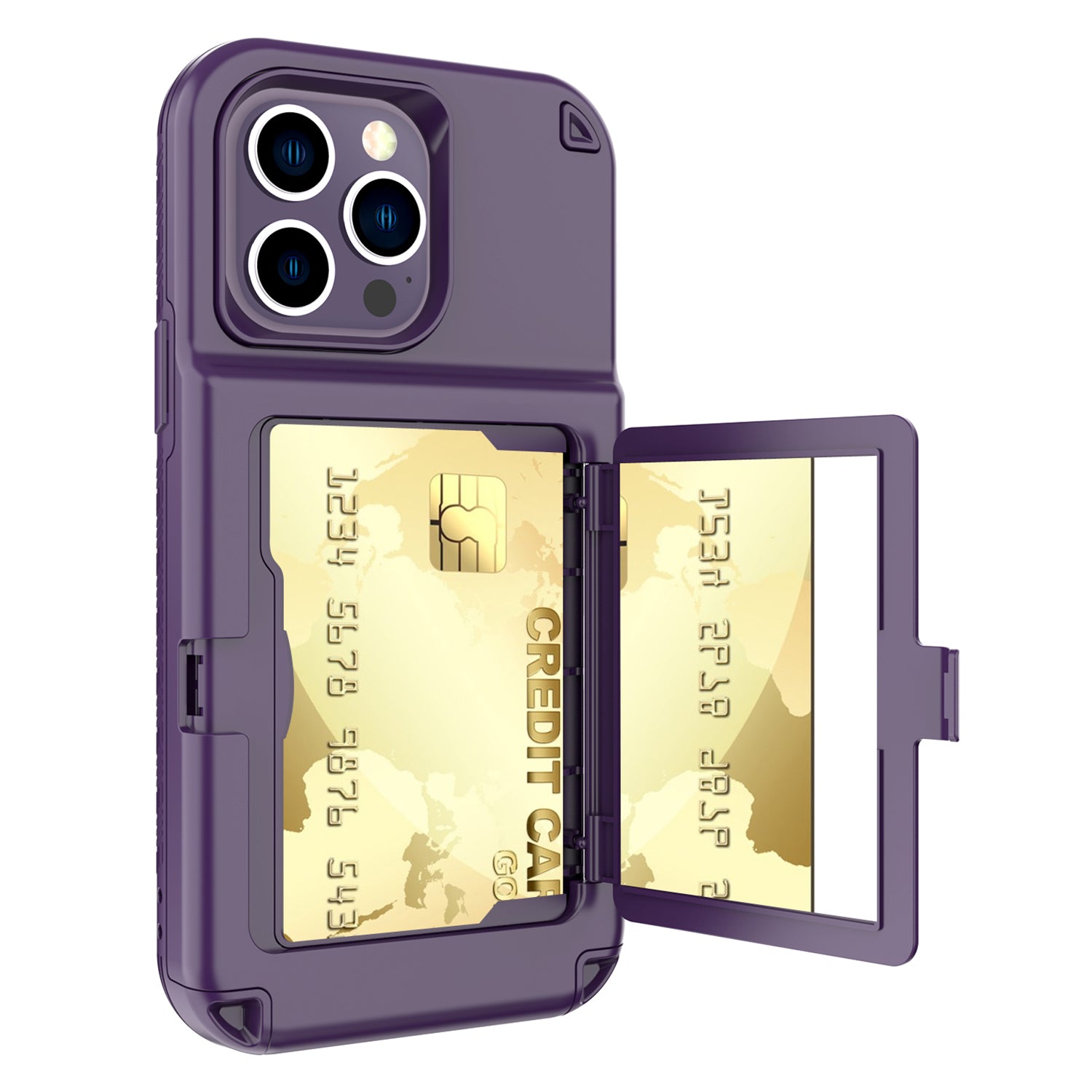 For iPhone 14 Pro Cardcase Series Kickstand PC + TPU Case Mirror Function Card Holder Thickened Phone Cover For iPhone 14 Pro Cardcase Series Kickstand PC + TPU Case Mirror Function Card Holder Thickened Phone Cover